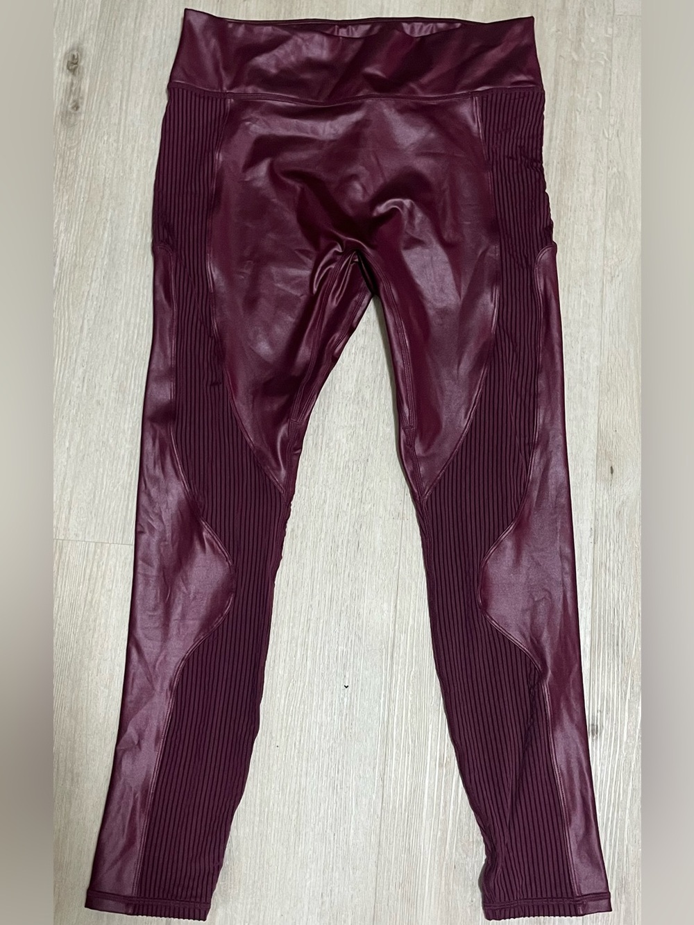 Fabletics Merlot Shine Contour  Faux Leather Moto Leggings